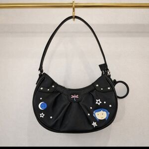 Coraline Black Shoulder Baguette Bag Purse Key ChaiN/Charm Glow-In-The-Dark